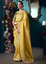 Pure Banarasi Kanjivaram Yellow Wedding Wear Sequins Work Saree